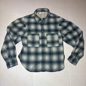 Isabel Etoile Marant Blue Pearl Snap Flannel Plaid Shirt Sz 44 Women Oversize